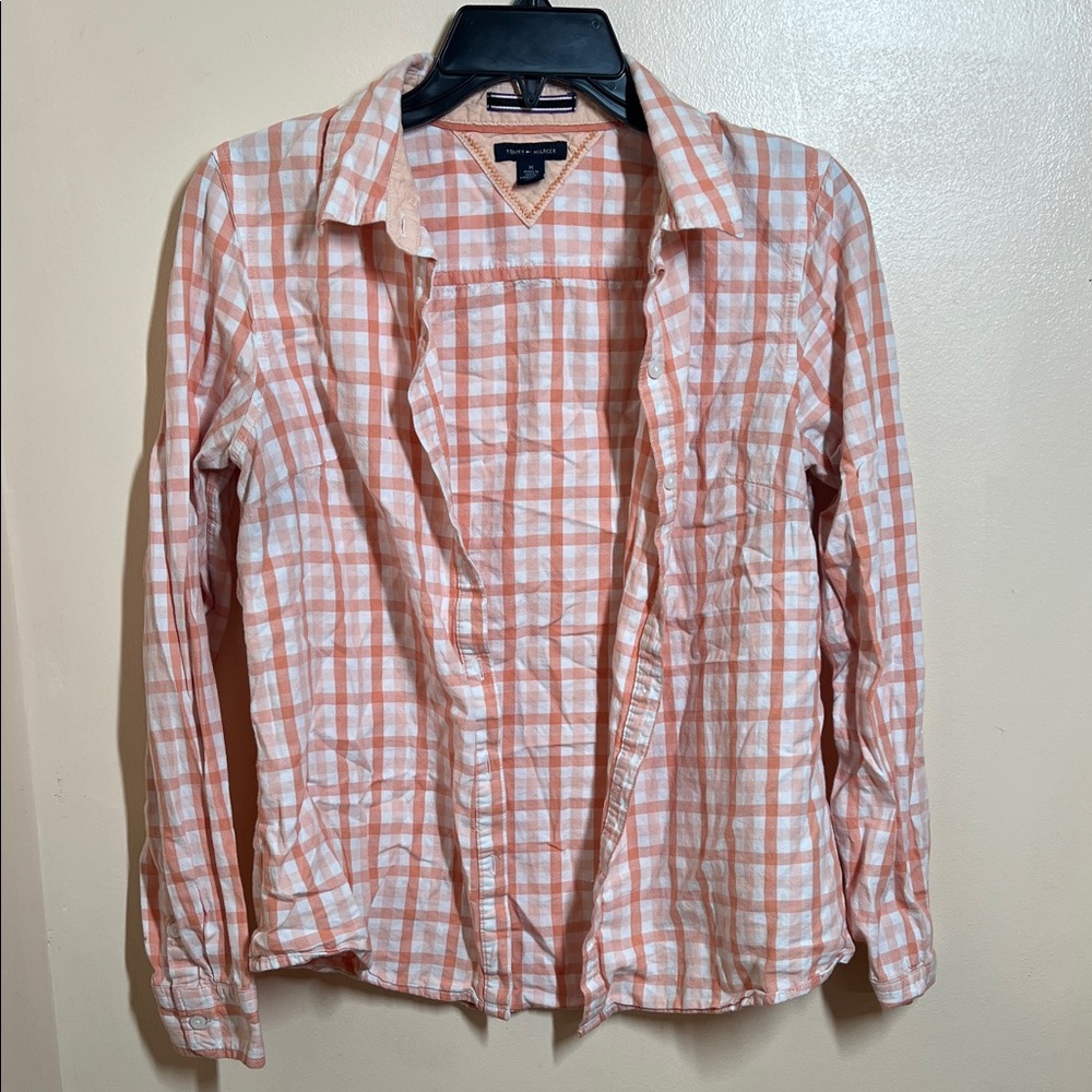 Tommy Hilfiger Peach and White Plaid Button-Down Shirt